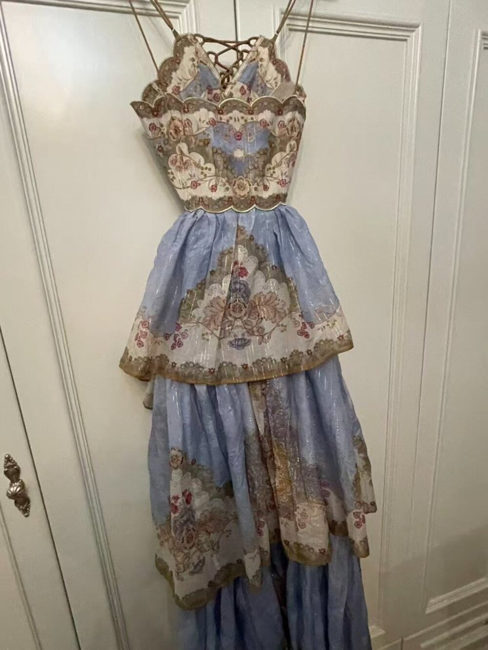 Zimmermann Tiered Linen Blend Maxi Dress Floral Lace Up Back Size 0 - Picture 11 of 11